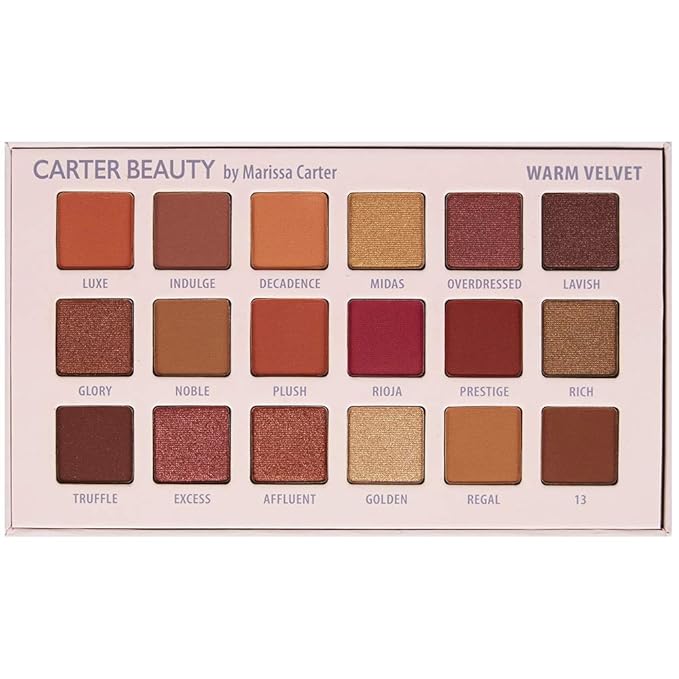 Carter Beauty by Marissa Carter 18 Shade Eyeshadow Palette | Long Lasting Eye Shadow Makeup | Shimmer & Matte Vibrant Colors (Warm Velvet)-Velvo Beauty