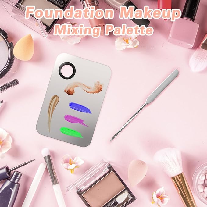 3PCS Makeup Mixing Palette, Stainless Steel Cosmetic Makeup Palette With Spatula Makeup Artist Tool, Professional Cosmetic Mixing Makeup Palette For Mixing Eye Shadow/Eyelash/Nail Art/Foundation-Velvo Beauty