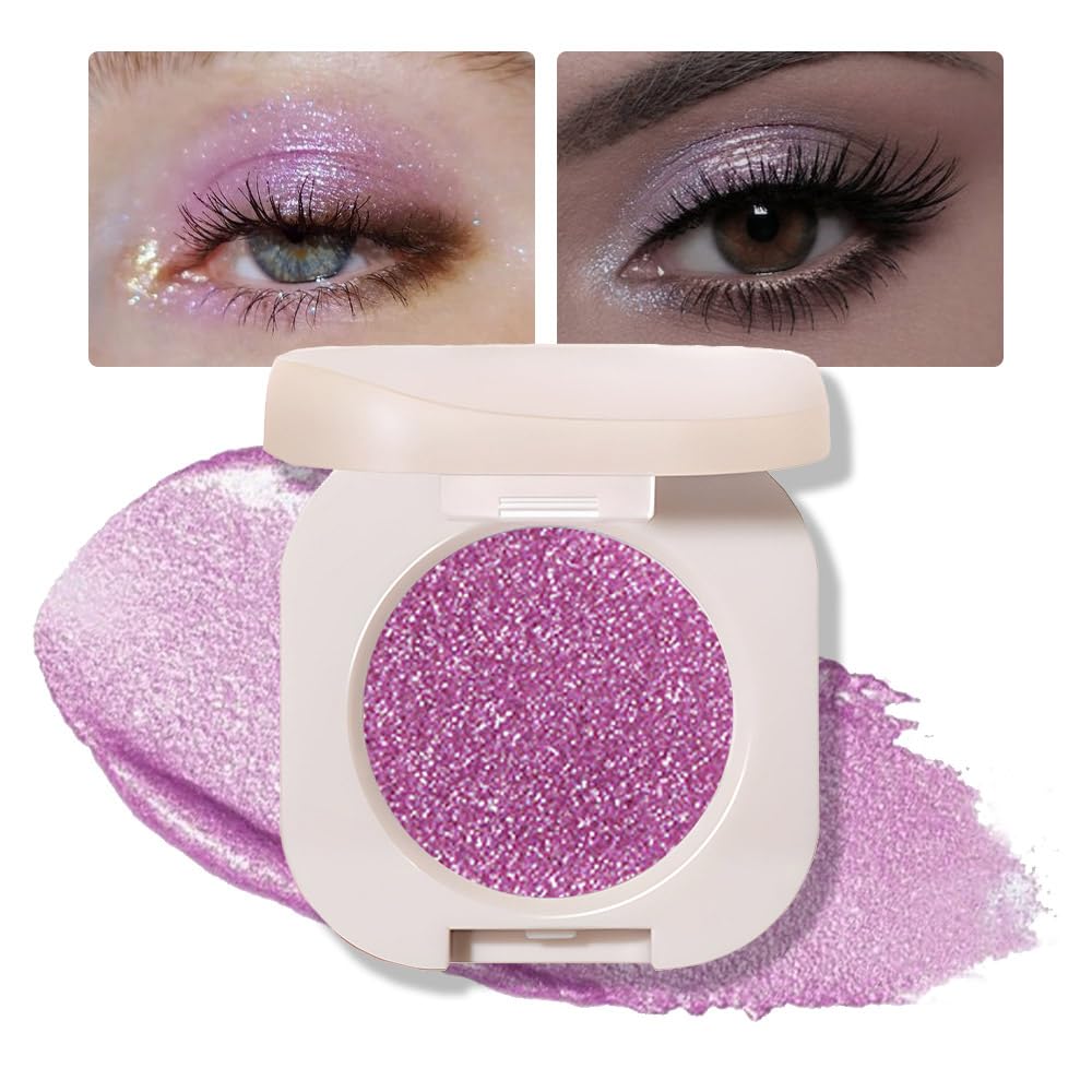 Single Purple Shimmer Sparkly Eyeshadow,Bright Intense Monochrome Eye Shadow,Apply Makeup Easily,Matte Pressed Powder Single Eyeshadow,24 Hour Eye Makeup Longwear Waterproof-Velvo Beauty