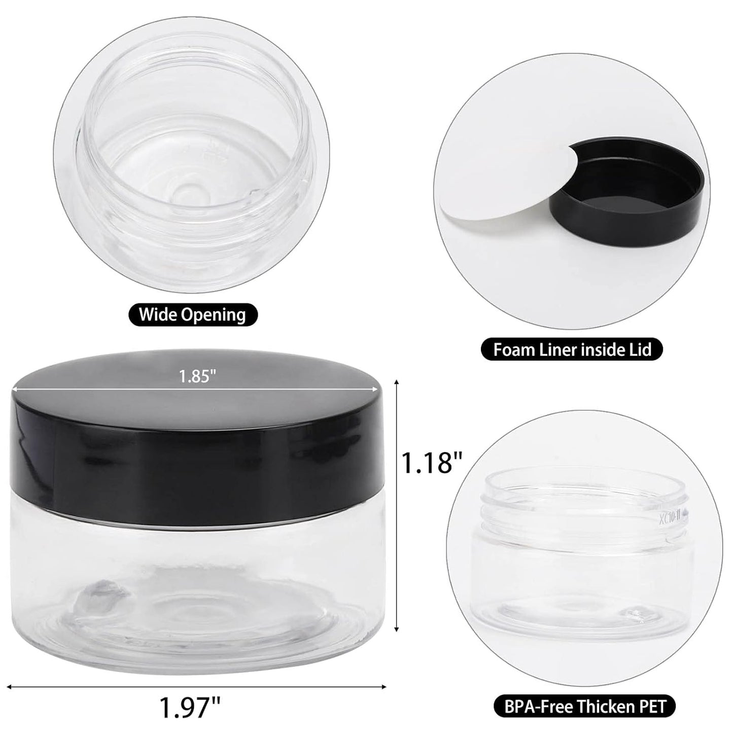 50 Count 1oz Cosmetic Containers with Lids BPA Free Plastic Sample Containers Empty Makeup Containers Refillable Cosmetic Jars Leakproof Travel Jars - Black-Velvo Beauty