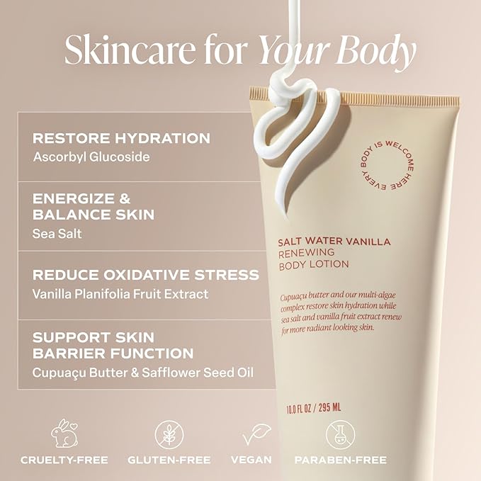 Saltair Body Lotion - 2 Pack Moisturizing Lotion For Dry Skin. Salt Water Vanilla Scented Hydrating Body Cream with Nourishing Moisturizer Formula. Skin Care for Women and Men. 2x 10oz Tubes-Velvo Beauty