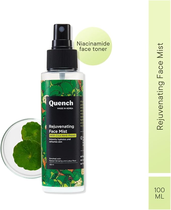 Quench CICA & 2% Niacinamide Face Mist Toner for Oil & Acne Control | Hydrates, Calms and Refreshes Skin | Gentle & Non-Irritating | Lightweight, Alcohol-Free and Non-Comedogenic (100ml)-Velvo Beauty