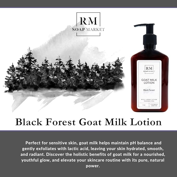 Goat Milk Lotion, Black Forest Fragrance, Hydrating Lotion for Men and Women, Infused With Nourishing Goat Milk, Shea Butter, Sunflower Oil, and Aloe, Soft Amber & Tobacco Scent, 9 Oz-Velvo Beauty
