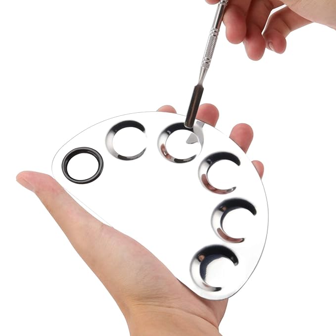 4 Pack Metal Makeup Palette, Makeup Mixing Palette with Spatula Makeup Palette Mixer Tray for Color Mixing and Makeup, Silver(2 Sizes)-Velvo Beauty