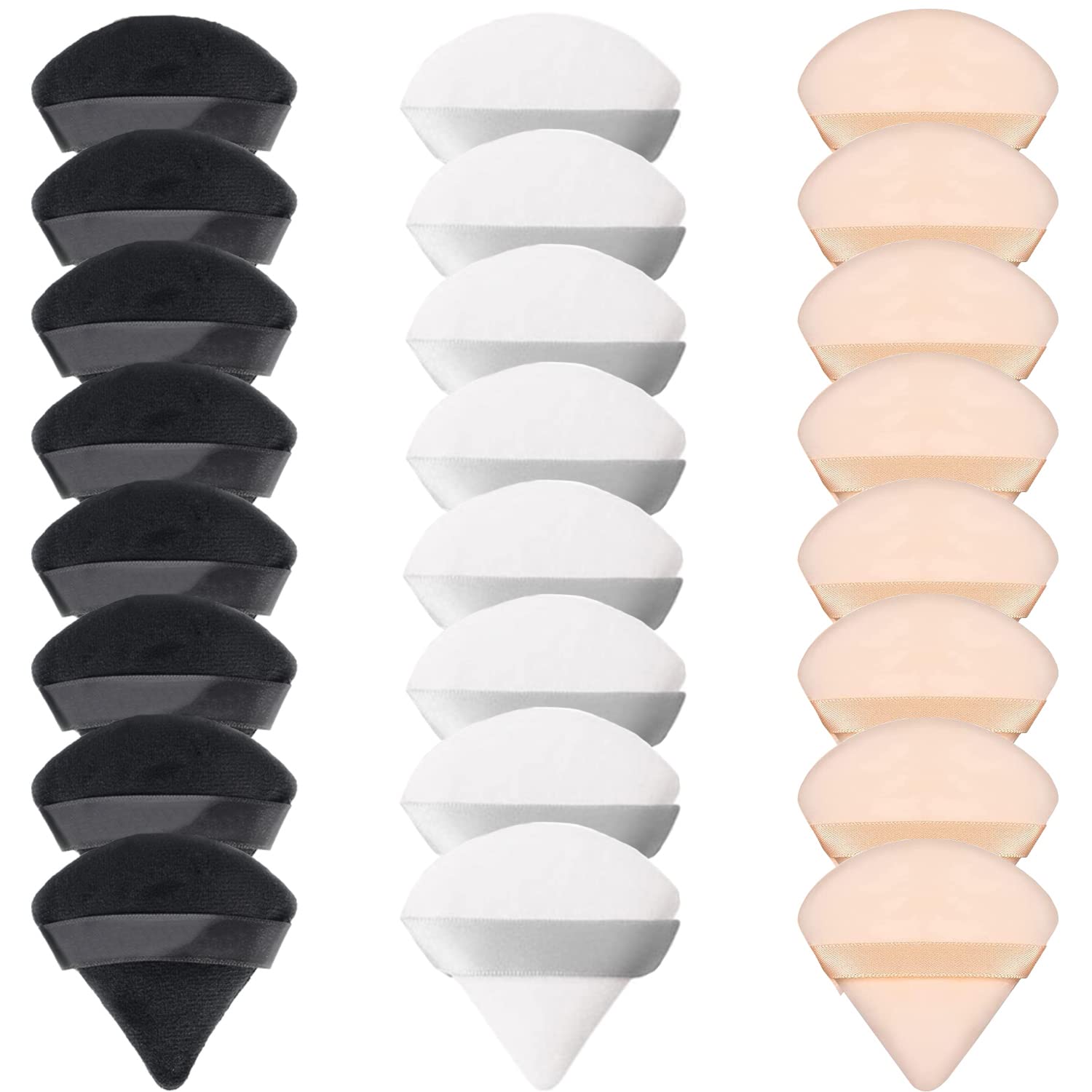 24 Pieces Powder Puff, Triangle Makeup Puff Cotton Powder Face Washable Body Powder Puff for Loose Powder Body Cosmetic Foundation Sponge Makeup Tool (8B8W8N)-Velvo Beauty