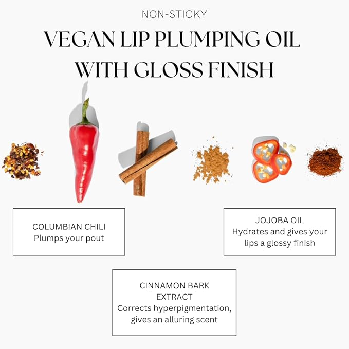 BIG POUT ENERGY Lip Plumper, Chili-Infused Lip Plumping Oil for Full and Smooth Lips, Lip Gloss Finish, With Easy Swipe XL Wand Applicator, Dubai Gold, 0.12 fl oz-Velvo Beauty