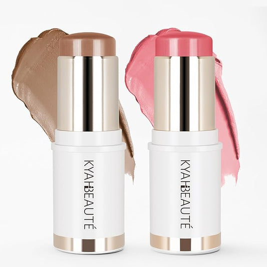 2Pcs Contour Stick Makeup,Cream Blush for Cheeks, Contour Stick + Blush Stick for Dewy Makeup Look,Long-Wear & Hydrating Formula | Contour Stick + Blossom Blush for Light to Light Medium…-Velvo Beauty
