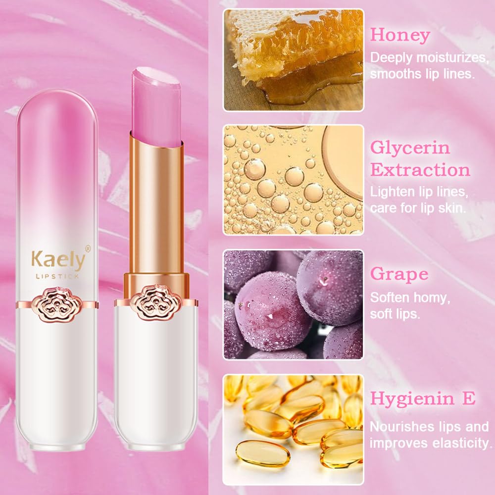 Kaely 3Pcs Peach Strawberry Grape Hydrating Lipstick Tinted Lip Balm, Color Changing PH Lipstick Makeup, Korean Magic Lip Stain Long Lasting Waterproof, labiales magicos 24 horas originales-Velvo Beauty