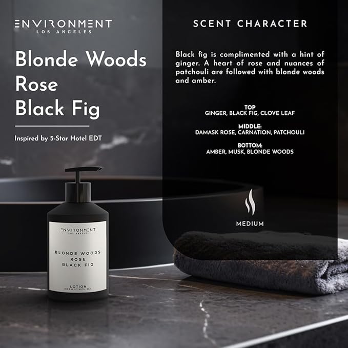 ENVIRONMENT Inspired by 5-Star Hotels EDT Lotion, 300ml Luxury Scented Lotion (Blonde Woods | Rose | Black Fig) Bathroom Luxury, Men & Women High-End Body Lotion, Hand Cream, Dry Skin Treatment-Velvo Beauty