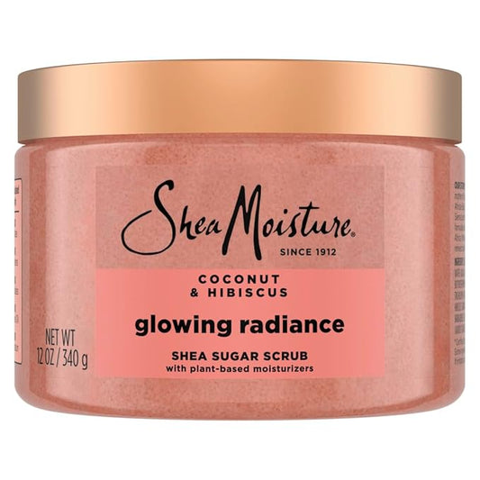 SheaMoisture Shea Sugar Body Scrub For Glowing Radiance Coconut Hibiscus Glowing Radiance Body Scrub With 24h Shea Moisture Nutrients 12 oz-Velvo Beauty