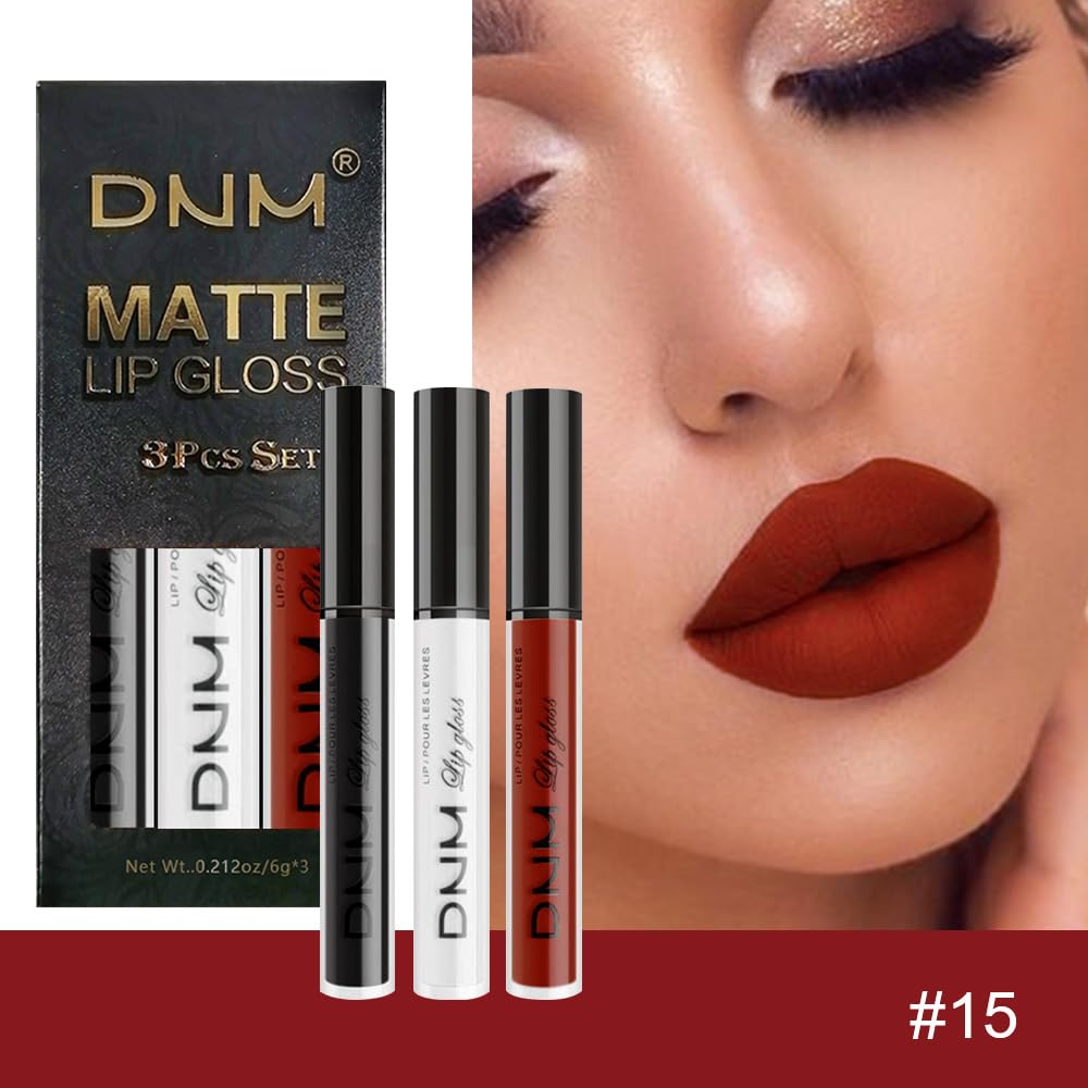 evpct 3Pcs Dark Black White Red Matte Liquid Lipstick Lip Stain Sets for Women Matte+Lipstick Long Lasting Permanent 24 hr Hours Magic Lipstick 24 Hours original Waterproof 17#-Velvo Beauty