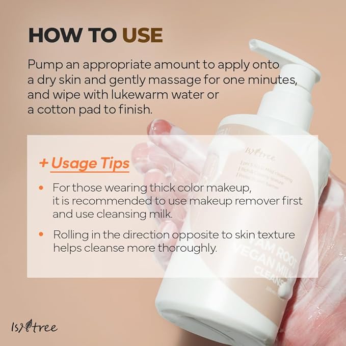 IsNtree Yam Root Vegan Milk Cleanser 220ml, 7.43 fl.oz | Korean Facial Cleanser for Sensitive Skin | Rich & Creamy Texture | Hydrating & Mild | Vegan & Cruelty-Free Skincare-Velvo Beauty