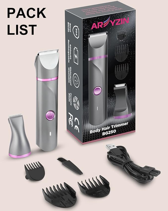 Pubic Hair Trimmer Women Bikini Trimmer Electric Shaver Razor for Bikini Armpit Legs Groin Hair Removal Body Hair Trimmer, Rechargeable Waterproof for Wet and Dry Use,Gray&Purple-Velvo Beauty