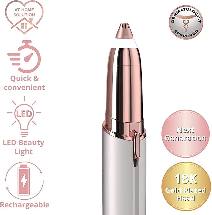 gurelax Eyebrow Hair Remover, Electric Eyebrow Trimmer for Women,Face and Eye Epilator with LED Light for Women Rechargeable with 2 x Replacement Heads (White)-Velvo Beauty
