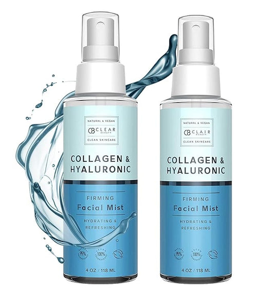 Hyaluronic Acid & Collagen Face Mist - Dermatologist Tested, Moisturizes & Tones Skin, Anti-Aging, Natural Ingredients, Cruelty-Free Korean Skin Care - All Skin Types - 4 OZ (2 Pack)-Velvo Beauty