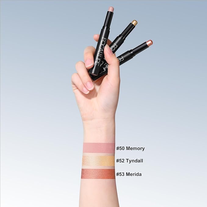 FOCALLURE 3 Pcs Cream Eyeshadow Stick,Shimmer Eyeshadow Pencil Crayon,High Pigmented Crease-proof Eye Shadow Brightener Sets,Long Lasting Eye Shadow Highlighter Stick(Burning Sky)-Velvo Beauty