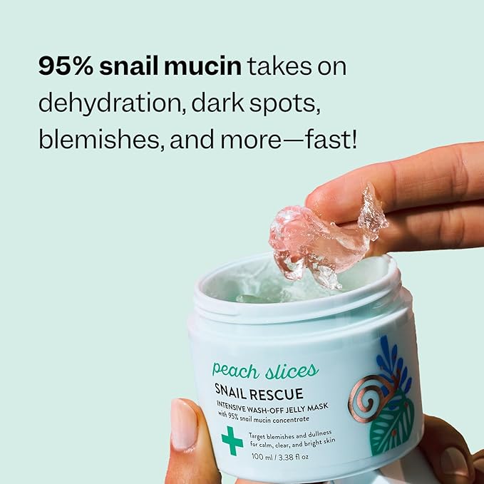 Peach Slices | Snail Rescue Intensive Treatment Wash-Off Face Mask | 95% Snail Mucin | For Dark Spots & Blemishes | Refreshing & Calming Mask | Clear, Radiant, & Hydrated Skin | Skin Care | 3.38 oz-Velvo Beauty
