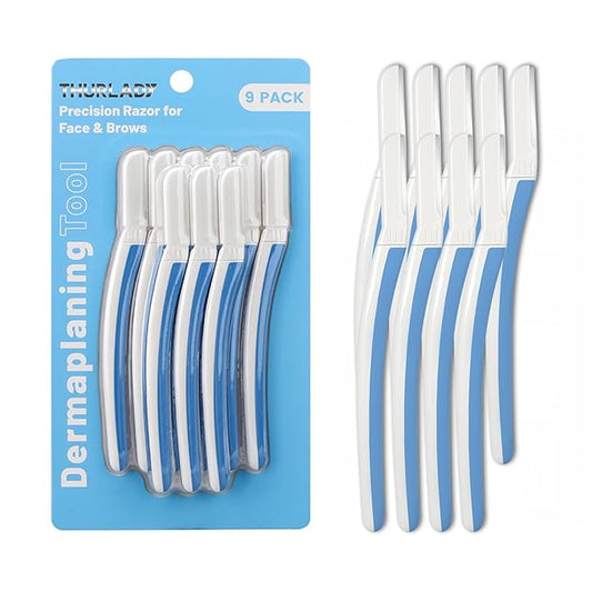 Face Razors for Women, Dermaplane Razor for Women Face, Eyebrow Razor, Dermaplaning Tool, Skin Safe Microblades, Peach Fuzz Remover (9ct, Aegean Frost)-Velvo Beauty