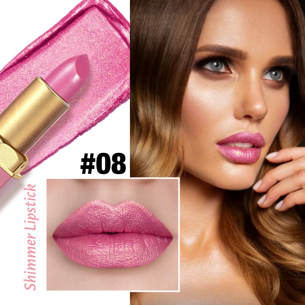 Pink Purple Metallic Lipstick for Women,Lightweight Shimmer Frosted Lipstick,Glitter Lip Gloss Stain Long Lasting Waterproof Smudge Proof 24 Hour Full Coverage Lip Makeup,Vegan-Velvo Beauty