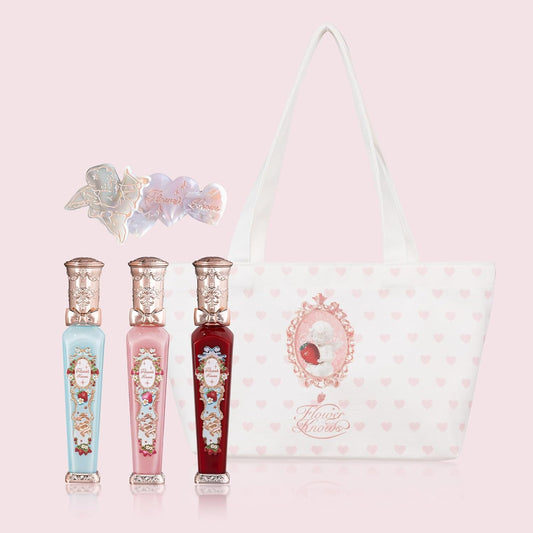 Flower Knows Strawberry Cupid Cake Lip Cream 3-Piece Set,V03+V06+V07 with Canvas Tote Bag & Hair Clip,Velvety Matte Liquid Lipsticks,Moisturizing Long Lasting Lip Stain for Girls & Wome-Velvo Beauty