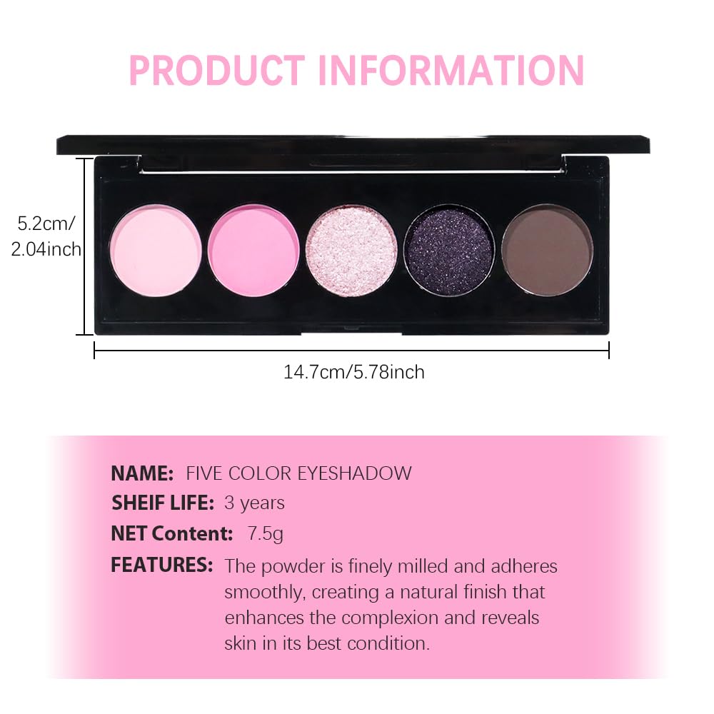 Pink Black Brown 5Colors Eye Shadow Palette Makeup with Mirror,Neutral Vegan Eyeshadow Palette for Older Women Waterproof Long Lasting Naturing-Looking sombras para ojos,Cruelty Free-Velvo Beauty