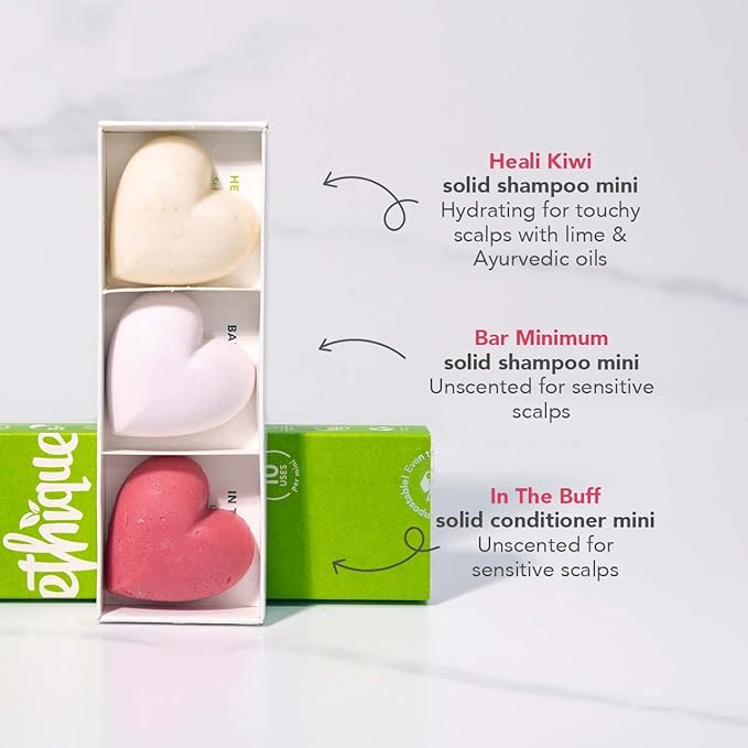 Ethique Discovery Pack for Touchy Scalps - Shampoo & Conditioner - Plastic-Free, Vegan, Cruelty-Free, Eco-Friendly, 3 Travel Bars, 1.59 oz (Pack of 1)-Velvo Beauty