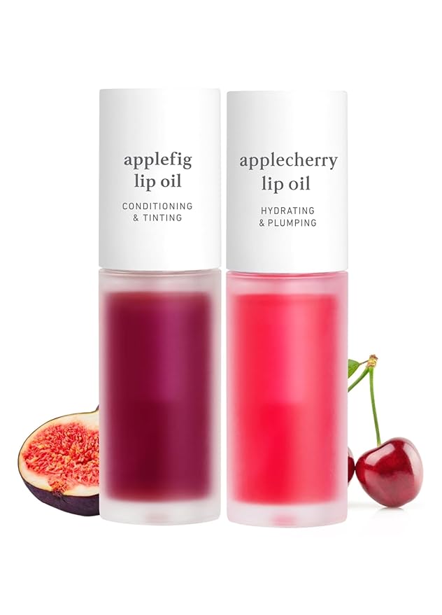 NOONI Korean Vegan Lip Oil - Applefig, 0.12 Fl Oz + Korean Lip Oil - Applecherry, 0.12 Fl Oz Bundle-Velvo Beauty