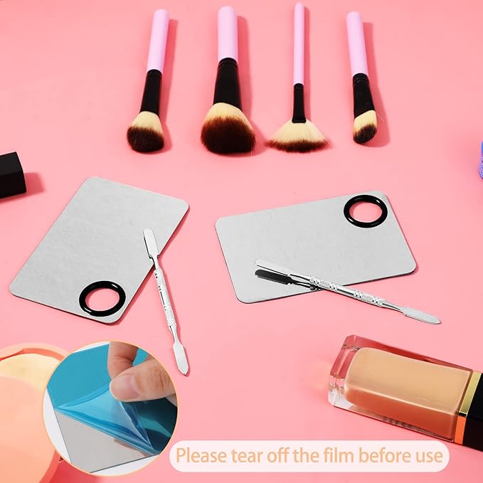 2 Sets Foundation Palette Makeup Mixing Palette Stainless Steel Cosmetic Mixing Palette with Spatula Makeup Artist Tool for Mixing Foundation Eye Shadow Eyelash Nail Art (4.52 x 2.99 inch)-Velvo Beauty