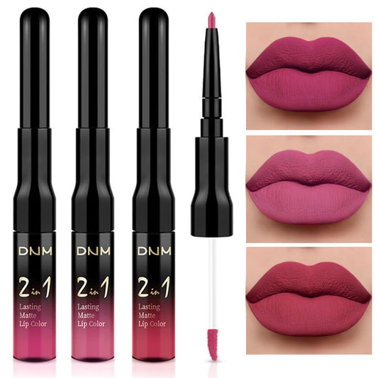 evpct 3Pcs Rose red plum Warm pink Deep cranberry Lip Stain Matte Lip Liner and Lipstick Set Long Lasting labiales matte mate larga duracion listip 24 hour a prueba de agua mate 24 horas originales-Velvo Beauty
