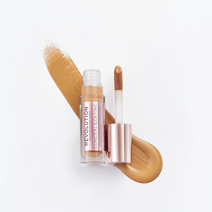 Makeup Revolution Conceal and Define Concealer, Full Coverage & Matte Finish, C12.2 for Medium/Tan Skin Tones, Vegan & Cruelty-Free, 0.7 Fl Oz-Velvo Beauty