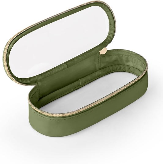 Clear Travel Makeup Brush Holder, Leather Makeup Brush Toiletry Bag, Portable Cosmetic Brush Case, Transparent Waterproof Makeup Brush Storage Bag, Green-Velvo Beauty
