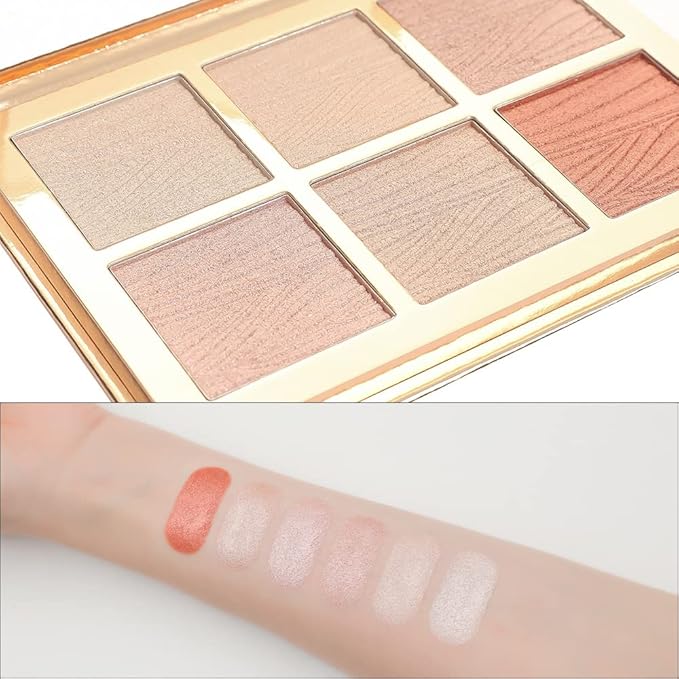 6 Colors Highlighter Makeup Face Palette, Shiny Glow Highlighter Shimmer Metallic Palette Professional Face Contouring Blemish Pallet, Natural Shiny Makeup Face Glitter Blush Cheeks Pallet Contour Illuminator Makeup Highlight Powder for Women-Velvo Beauty