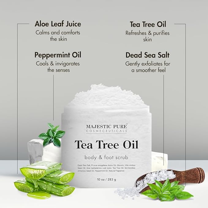 MAJESTIC PURE Tea Tree Foot & Body Scrub with Tea Tree Oil, Exfoliating Salt Scrub to Exfoliate & Moisturize Skin, Deep Cleansing - 10 oz-Velvo Beauty