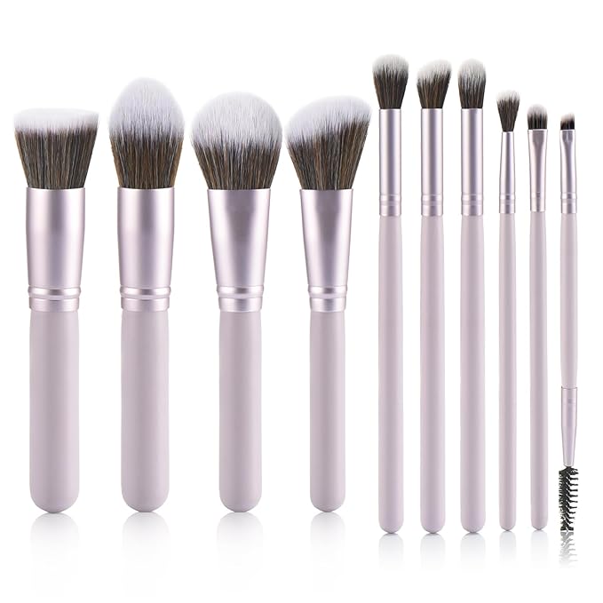 10 Piece Purple Makeup Brushes - Wooden Handle with Soft Synthetic Bristles,for Face & Eye Makeup|Professional Makeup Brushes set for Women & Girls|-Velvo Beauty