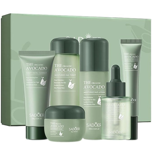 Avocado Skincare Sets, 6Pcs Skincare Gift Set with Facial Cleanser, Face Serum, Face Cream, Eye Cream, Toner, moisturizing Lotion, Anti Aging Skin Care Sets & Kits, Hydrating Facial Kit for women-Velvo Beauty