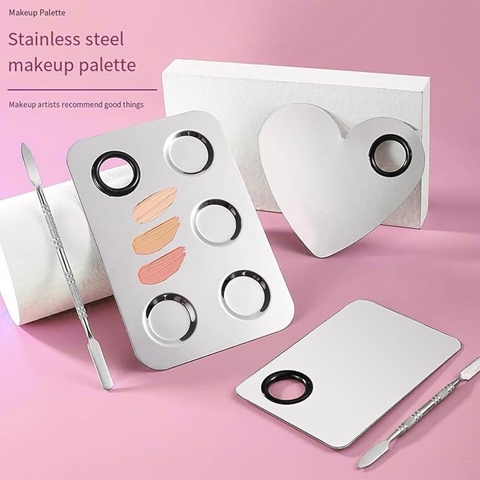 Makeup Mixing Palette, KissDate Makeup Spatula Palette with Foundation Spatula, Stainless Steel Makeup MixingTray Nail Art Palette Foundation Mixing Tray Cosmetic Spatula Makeup Palette Makeup Mixer-Velvo Beauty