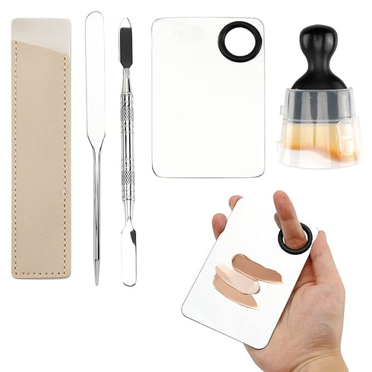 Makeup Spatula and Palette Set, Facial Makeup Tools, Including Eye Shadow/Eyelashes/Nail/Foundation With Makeup Mixing Palette + Blending Stick + Blending Spatula + Foundation Brush-Velvo Beauty