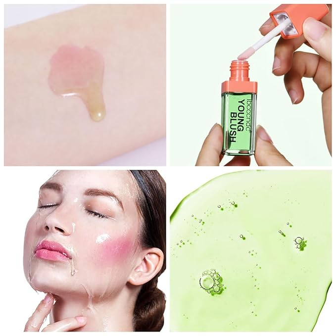 Color Changing Blush Oil, Skin's Natural PH Changing Blush for Dewy, Lightweight & Waterproof & Moisturizing Formula, Lasting Hydrating Rouge for All Skin, Easy To Blend, 6.5ml (Clear Green)-Velvo Beauty