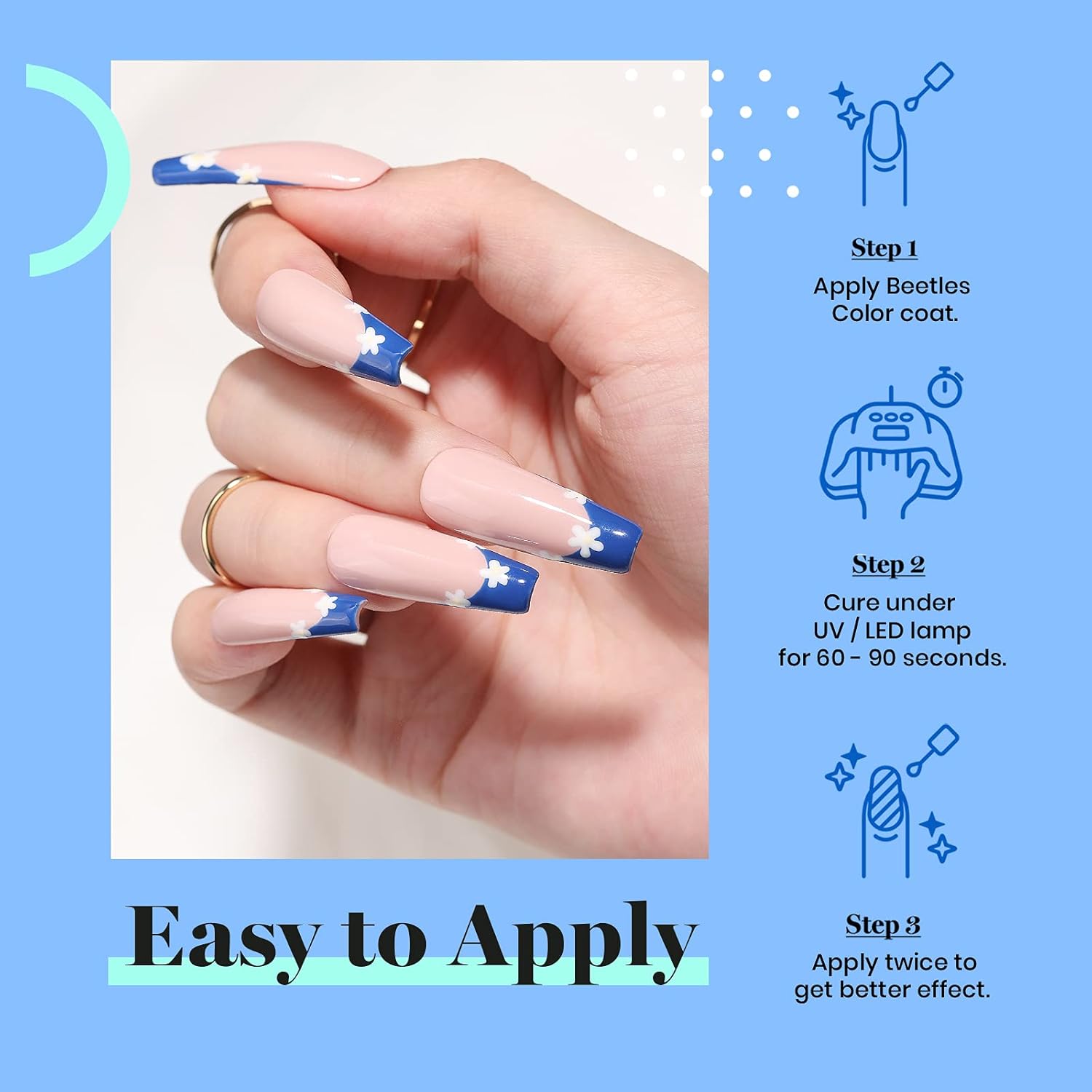 Beetles Blue Gel Nail Polish, 1 Pcs 15ml Cobalt Blue Color All Season Gel Polish Nail Art Manicure Salon Soak Off DIY Nail Uv Design at Home Gift for Women-Velvo Beauty