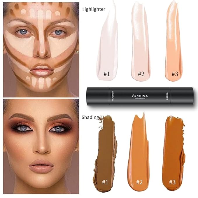 MEICOLY Cream Contour Stick Trio,Bronzer Highlighter Stick,2 in 1 Double Head Facial Repair Concealer Stick,3D Body Makeup Shading Trimming Stick,Smooth Gliding Face Illuminator Makeup,6 Colors-Velvo Beauty
