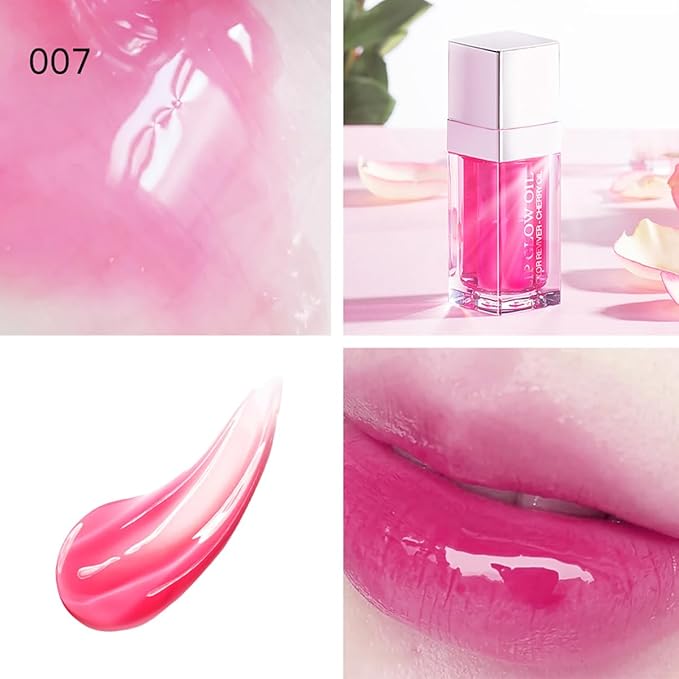 Hydrating Lip Glow Oil Moisturizing Plumping Lip Tint Lip Gloss Transparent Lip Balm Long Lasting Nourishing Repairing Lightening Lip Lines (007# RASPBERRY)-Velvo Beauty