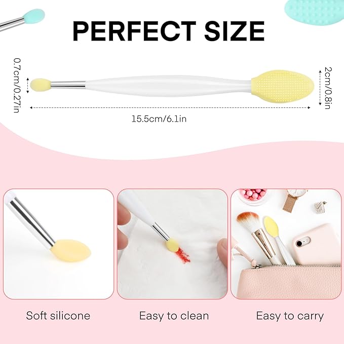 Unaone Lip Scrub Brush - 3 PCS Dual-ended Lip Scrubber Exfoliator and Silicone Lip Brush, 3-in-1 Silicone Lip Scrub Tool Lip Mask Applicator, Gentle Exfoliator & Applicator for Soft-Velvo Beauty