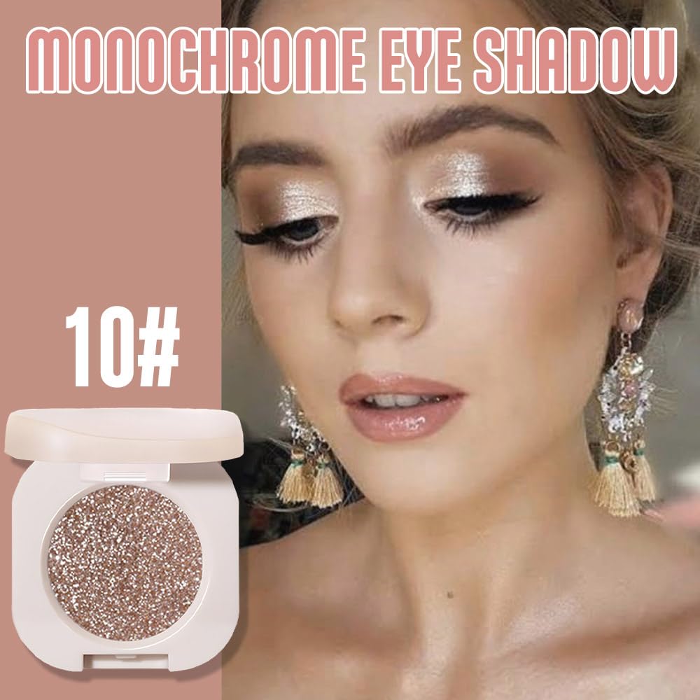 Single Nude Gold Brown Shimmer Eyeshadow,Bright Intense Monochrome Eye Shadow,Apply Makeup Easily,Glitter Pressed Powder Single Eyeshadow,24 Hour Eye Makeup Longwear Waterproof-Velvo Beauty