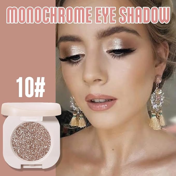 Monochrome Glitter Eyeshadow - Nude Gold Brown Shimmer Eye Shadow, Talc-Free, Paraben-Free, Cruelty-Free, Long-Lasting Single Eyeshadow Palette for Everyday & Special Occasions 10#-Velvo Beauty