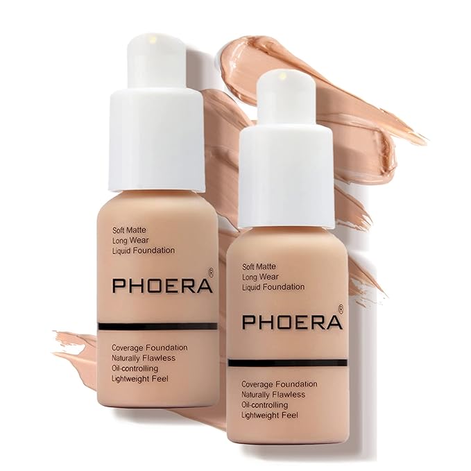 PHOERA Foundation Makeup Naturally Liquid Foundation Full Coverage Mattle Oil-Control Concealer 8 Colors Optional,Great Choice For Gift (2pcs,#103 Warm Peach)-Velvo Beauty