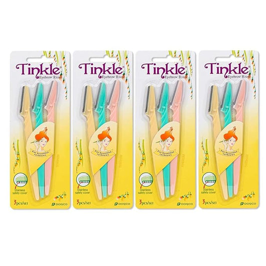 Tinkle Dermaplaning Tool 12ct, Dermaplane Razor for Women, Safe and Easy Peach Fuzz Remover, Eyebrow Trimmer with Protective Cover (4 Packs of 3)-Velvo Beauty