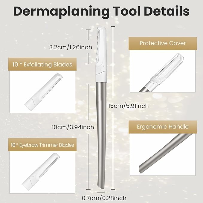 Dermaplaning Tool for Face Exfoliation, with 20 Replaceable Blades, Facial Shaver/Eyebrow Razor, Peach Fuzz Removal Eyebrow Shaper for Women, Easy to Use Dermaplaner Help Exfoliate and Smooth Skin-Velvo Beauty