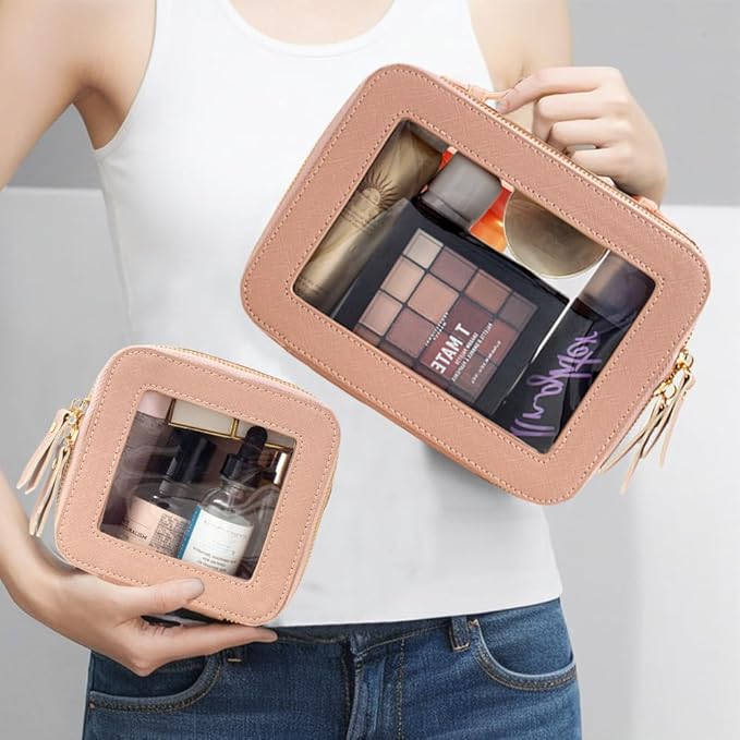 Clear Makeup Bag Small, TSA Approved Portable Toiletry Bag with Zipper Cosmetic Travel Bag Makeup Organizer Case Mini Makeup Pouch for Purse Car Organizer Bag for Women Men-Velvo Beauty