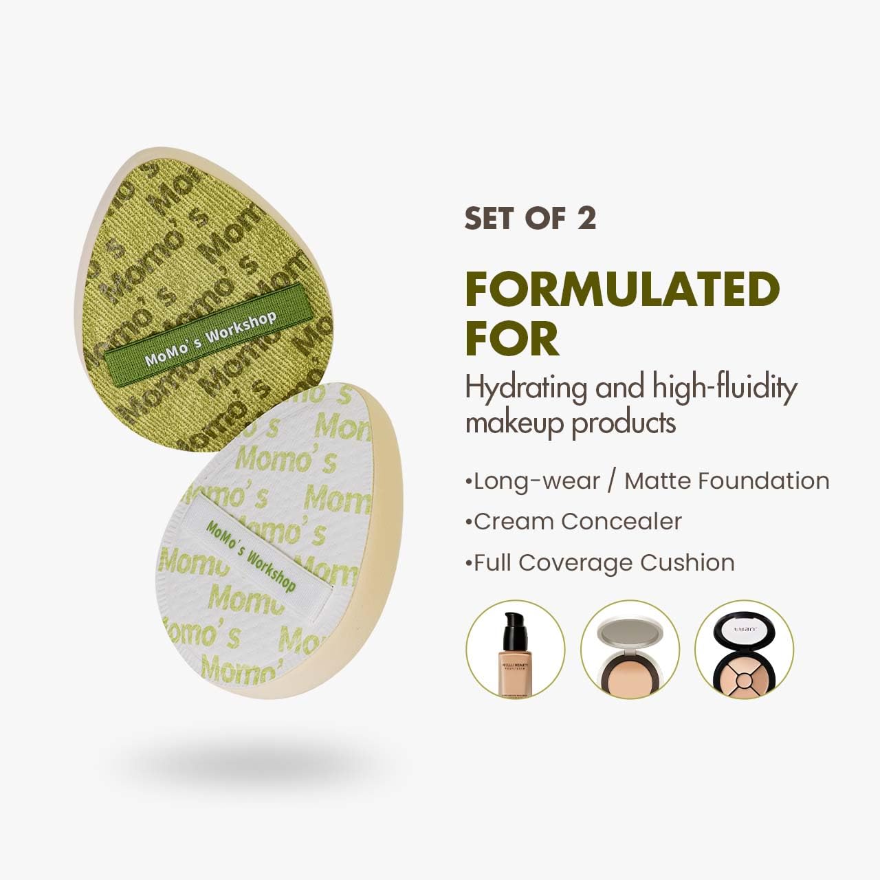 Light Green Denim Makeup Sponges,Super Soft Blenders Sponge for Full Coverage Foundation,Perfect for Oily Skin & Longwear Makeup,Travel Friendly&Reusable,2pcs Puffs &Storage Case-Velvo Beauty
