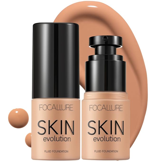 FOCALLURE 2 Pcs Liquid Foundation, Skin Evolution Foundation + Concealer, Full Coverage Foundation Makeup, Durable, Waterproof, Oil-Control, Hides Wrinkles & Lines, Honey-Velvo Beauty
